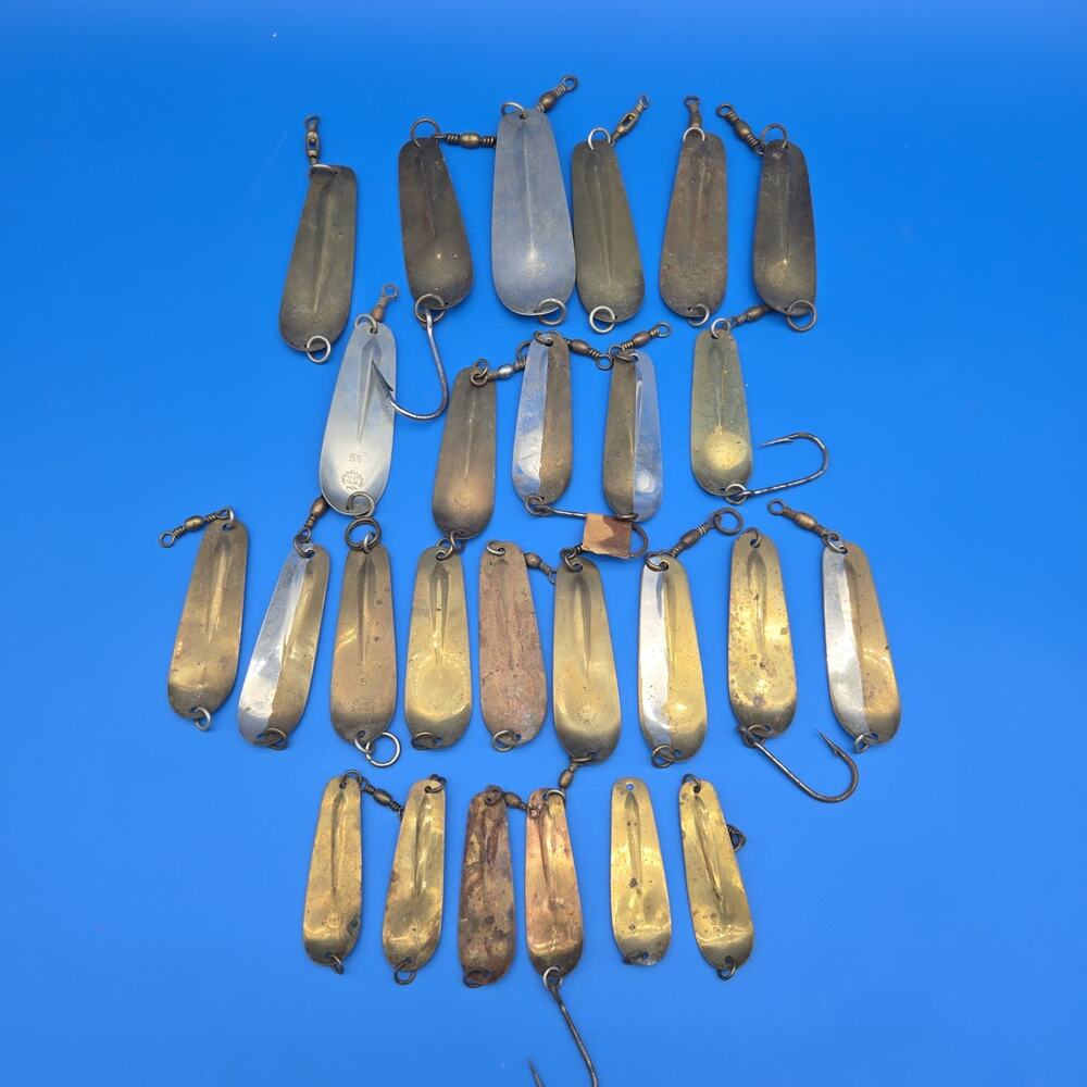 Vtg Diamond Co Trolling Spoon Lure Lot 26pc Brass Copper Size 4 5 6 7 1919 Pat